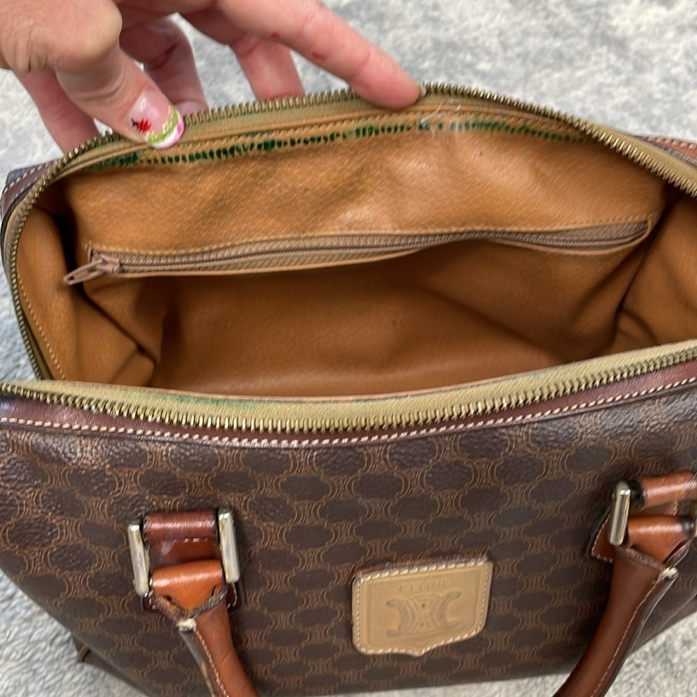 Vintage Celine Macadam Coated Canvas Boston Bag Satchel Brown - Picture 16 of 17